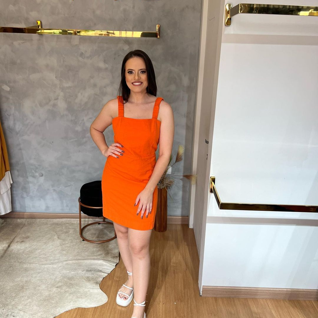 Vestido Lorena Laranja em Linho #2 - CARMEM DAVI